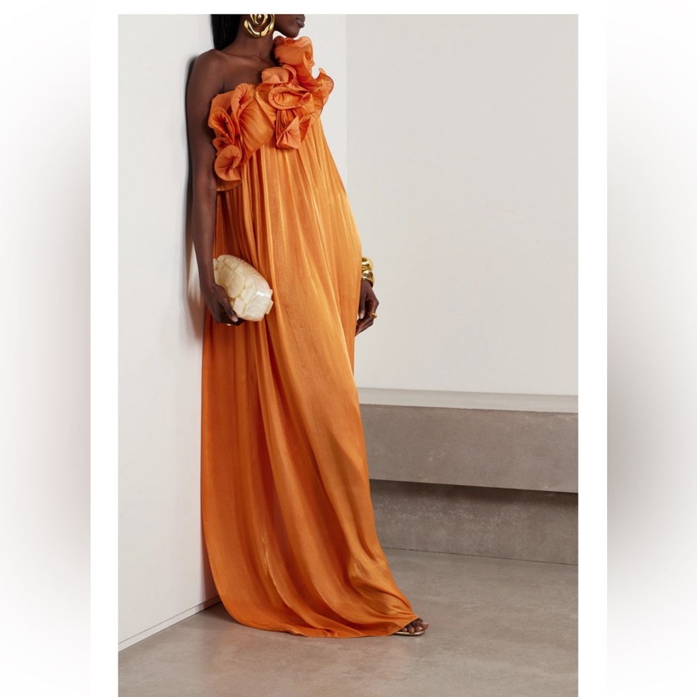 Costarellos One Shouldered Appliquéd Lame Gown